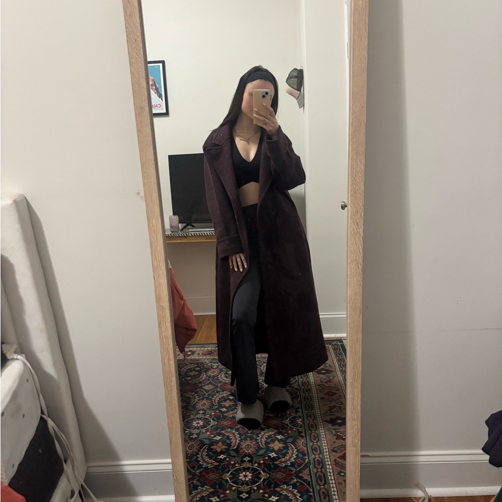 White Fox OverSized Burgundy Wool Coat